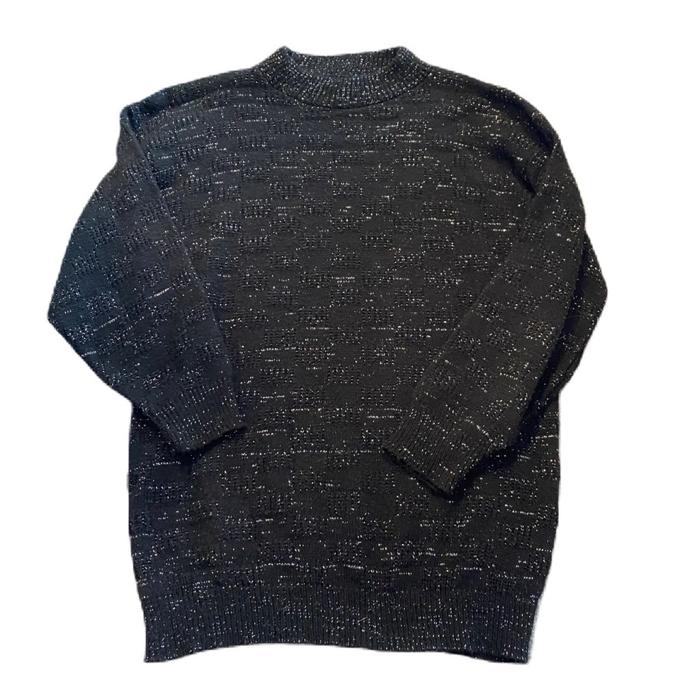 Vintage American Pride Black Glitter Tinsel Sweater Large Acrylic Made in USA